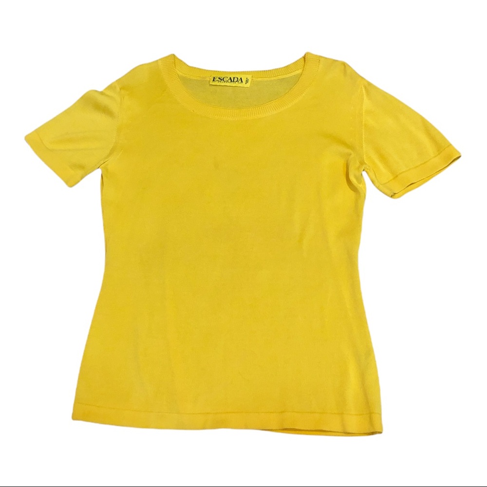 Escada Margaretha Ley knitwear bright yellow cotton top vintage Italy